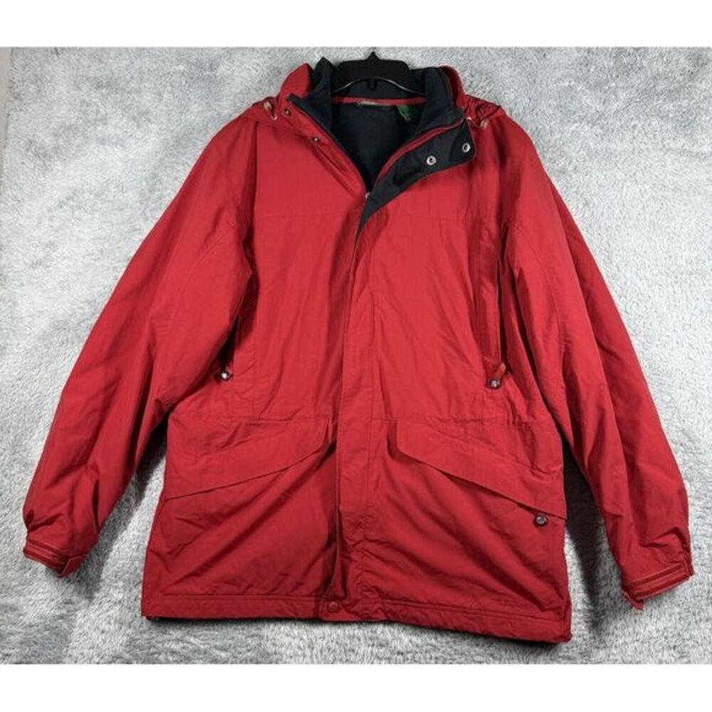 LL Bean 3 in 1 Full Zip Jacket System Mens Sz L-Reg Nylon Red Shell Black Fleece